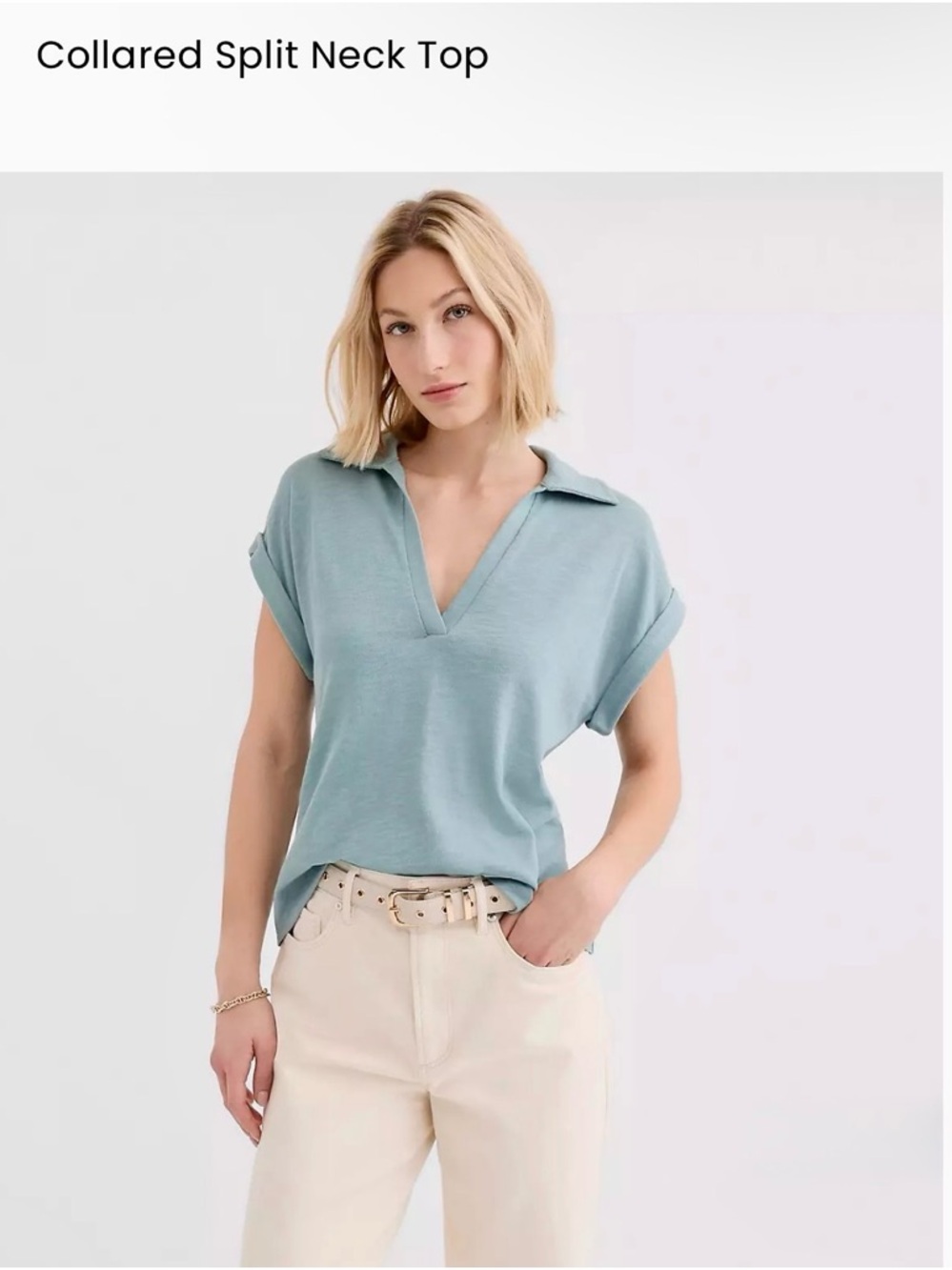 LOFT Seafoam Collared Split V-Neck Blouse